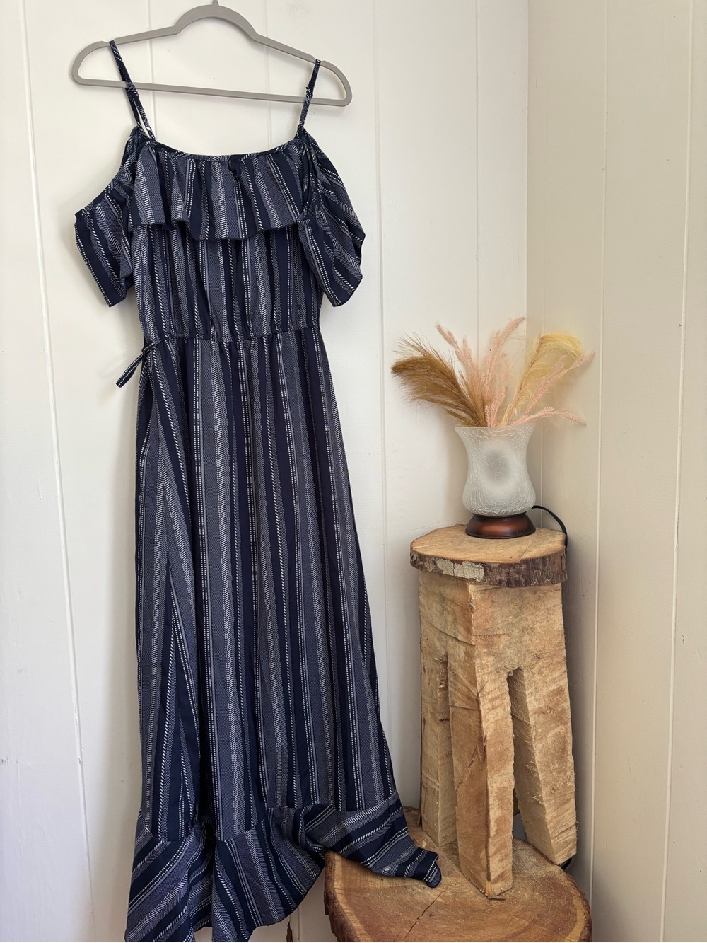 Blush Navy Striped High-Low Ruffle Dress - Picture 6 of 6